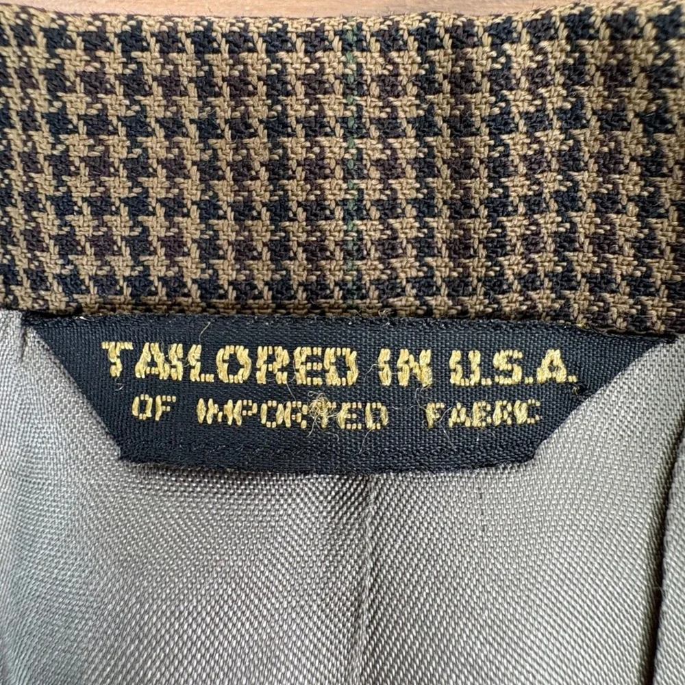 Austin Reed Blazer 40L Brown Pure Wool Houndstooth 3-Button Old Money Sport Coat